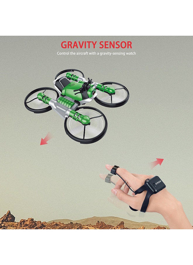 null - Mini Drone 2 in 1 Motorcycle Aircraft Deformation RC Drone for Beginners Land Air RC Toys Gravity Sensor Watch Control Mode 2 Battery - Image 1