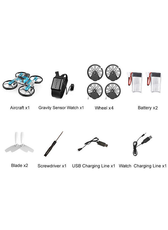 null - Mini Drone 2 in 1 Motorcycle Aircraft Deformation RC Drone for Beginners Land Air RC Toys Gravity Sensor Watch Control Mode 2 Battery - Image 1