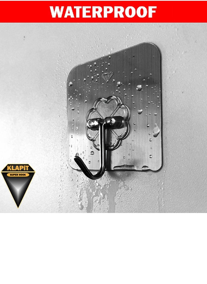 KLAPiT KLAPiT SUPER HOOK - Heavy Duty Adhesive Wall Hooks, Silver, 4pc - Holds Up To 5Kg - Waterproof, Damage-Free Removal  - Image 4