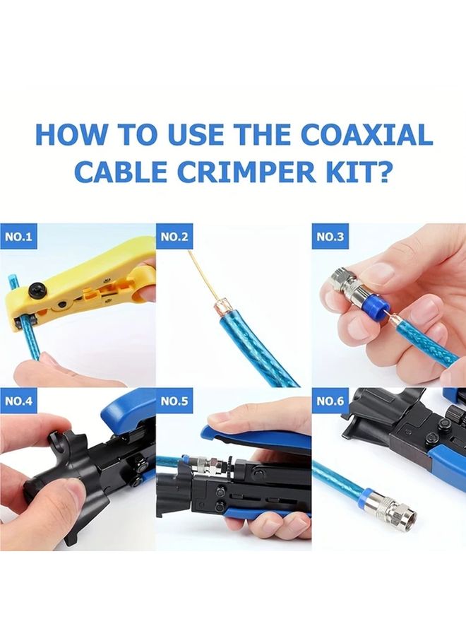 Aokin Coaxial Compression Tool And Cable Stripper Kit With Adjustable RG6 RG59 RG11 Coax Cable Crimper Set B - Image 5