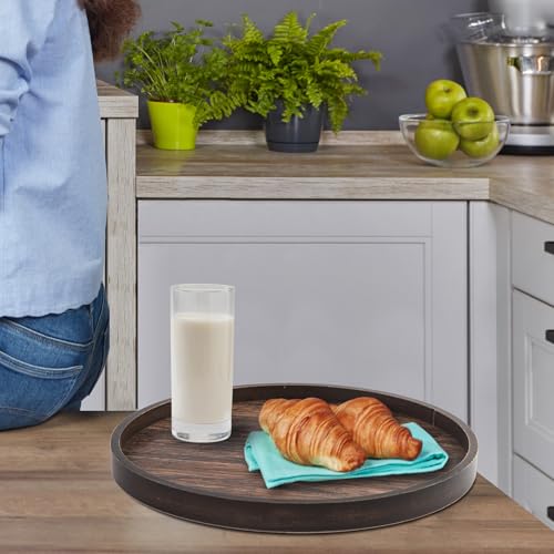 VERGOODR Rustic Round Wood Decorative Coffee Table Tray Farmhouse Decor with Wood Texture Boho Ottoman Serving Tray for Kitchen Counter Home (Dark Brown) - Image 4