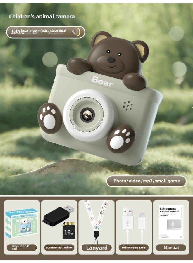 Toys Children's Cartoon Digital Camera Toy Birthday Gift Mini Camera Can Take Photos-Color:Coffee Bear Super Clear Dual Camera +16G + Card Reader - Image 1