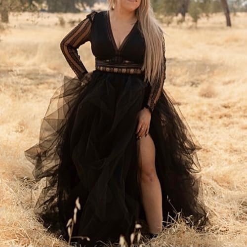 WDPL Women's Long Tulle Split Side Evening Party Skirts XXX-Large Black - Image 3