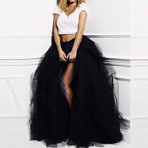WDPL Women's Long Tulle Split Side Evening Party Skirts XXX-Large Black - Image 2
