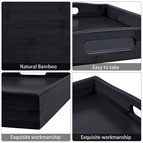 AKKAJJ 3 Pack Bamboo Serving Trays with Handles, Rectangular Kitchen Food Tray for Eating, Dinner Trays for Eating on Couch, Wood Serving Platter for Breakfast, Tea, Bar, Restaurant, Party or Bed (Black) - Image 5