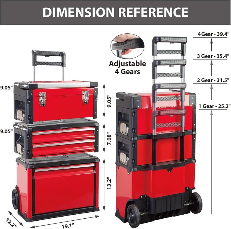 BIG RED TRJF-C305ABD Torin Garage Workshop Organizer: Portable Steel and Plastic Stackable Rolling Upright Trolley Tool Box with 3 Drawers, 20.5" L x 12.6" W x 28.4" - Image 1