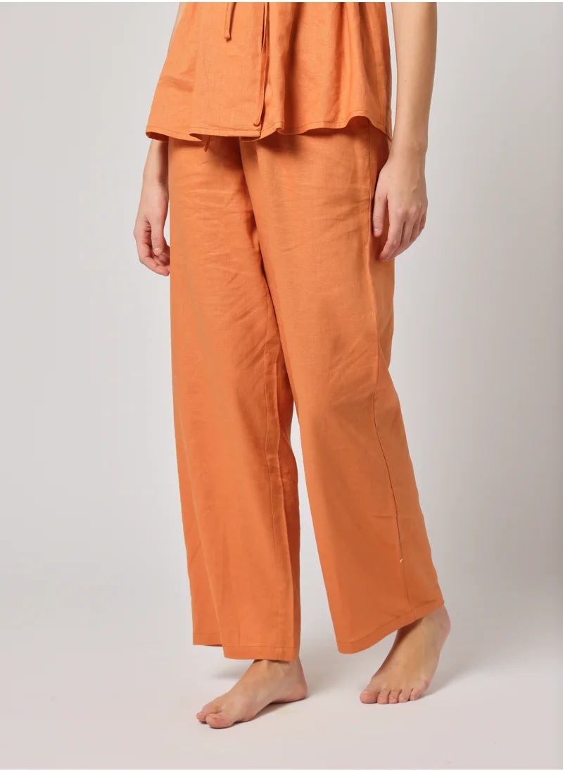 أشيتا فرنانديز Ashita Fernandes Khwaab Orange Linen Blend Trousers for Women– Lightweight, Breathable, Timeless Casual & Resort Wear