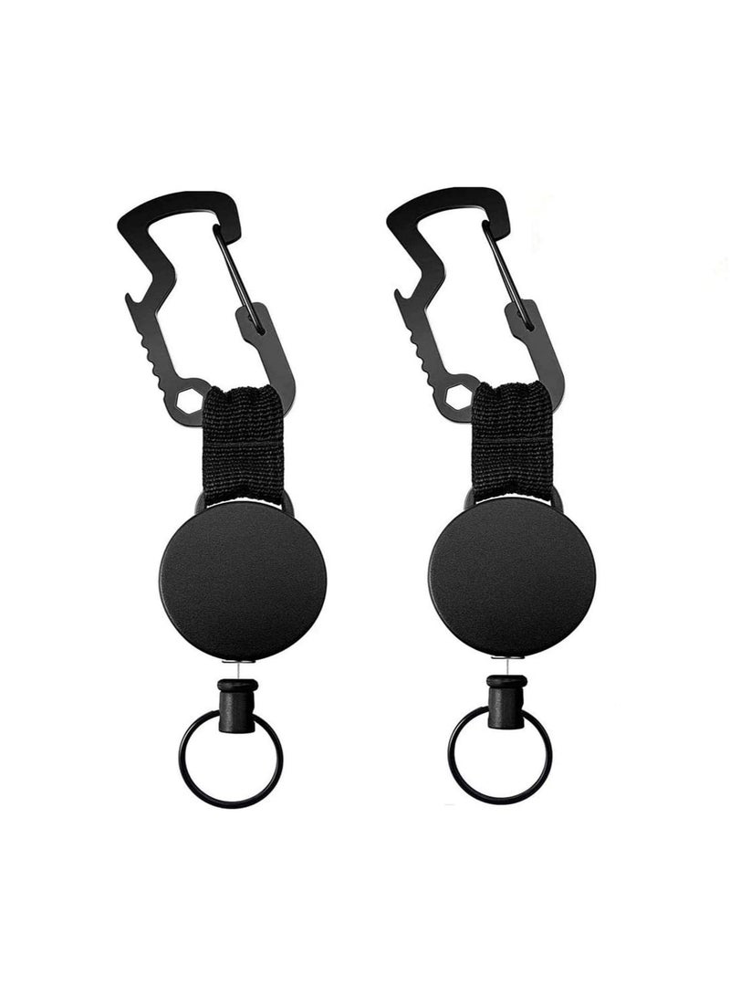 SYOSI 2 Pieces Retractable Keyring Heavy-Duty Key Chain Black Extendable Key Chain Retractable Badge Holder Reel Key Lanyard Reel Key Chain Retractable Badge Holder - Image 1