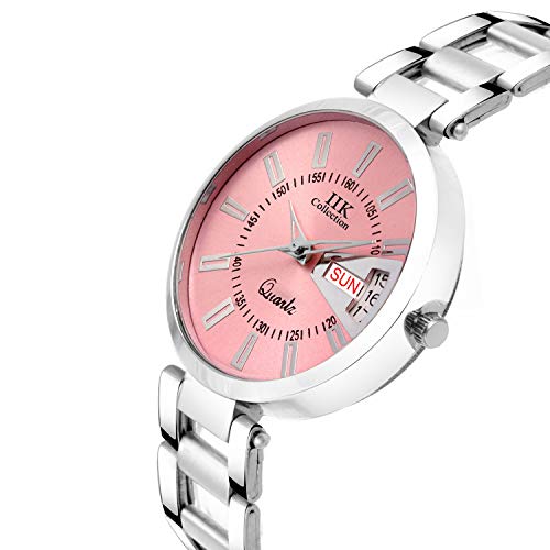IIK COLLECTION Round Dial Stainless Steel Bracelet Chain Analogue Day & Date Functioning Watch For Women And Girls - Silver - Image 2