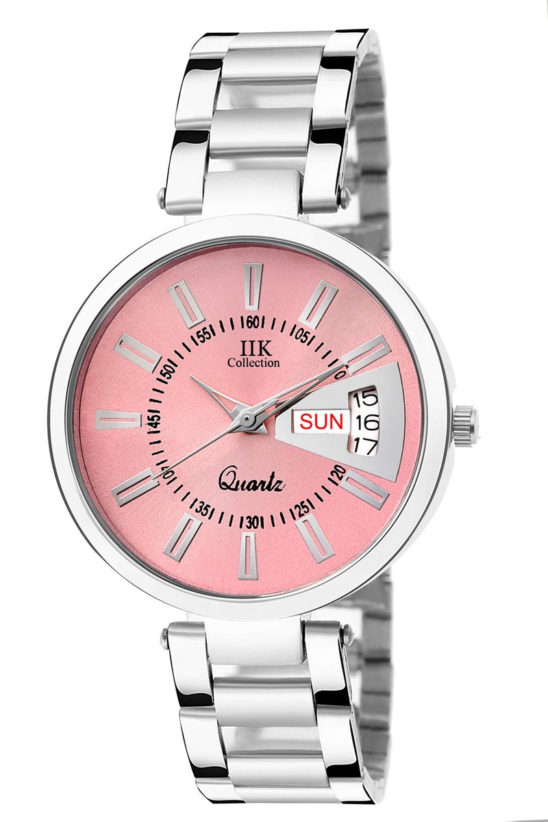 IIK COLLECTION Round Dial Stainless Steel Bracelet Chain Analogue Day & Date Functioning Watch For Women And Girls - Silver - Image 1