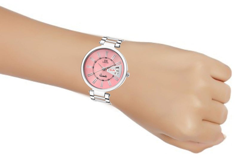 IIK COLLECTION Round Dial Stainless Steel Bracelet Chain Analogue Day & Date Functioning Watch For Women And Girls - Silver - Image 4