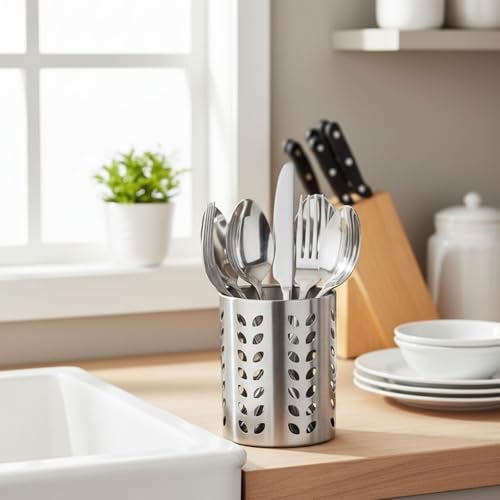 FINALITY Stainless Steel Multipurpose Leaf Hole Cutlery Holder 9 cm, Leaf Design Stainless Steel Cutlery Holder, 9 cm - Image 5