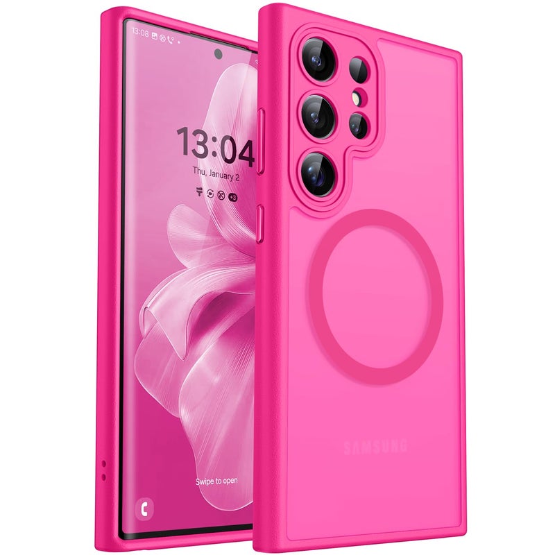 CANSHN Designed for Samsung Galaxy S22 Ultra Case [Full Camera Protection] [Compatible with MagSafe] Translucent Matte Shockproof Protective Phone Cover 6.8 Inch - Hot Pink - Image 1