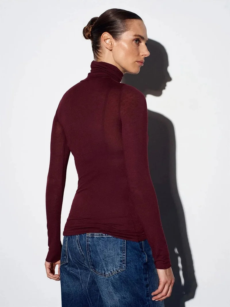 Dilvin DILVIN Slim Fit Turtleneck Jersey Blouse
