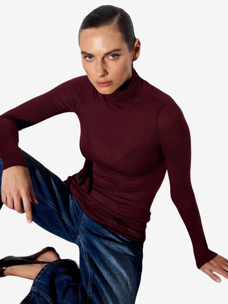 ديلفين DILVIN Slim Fit Turtleneck Jersey Blouse