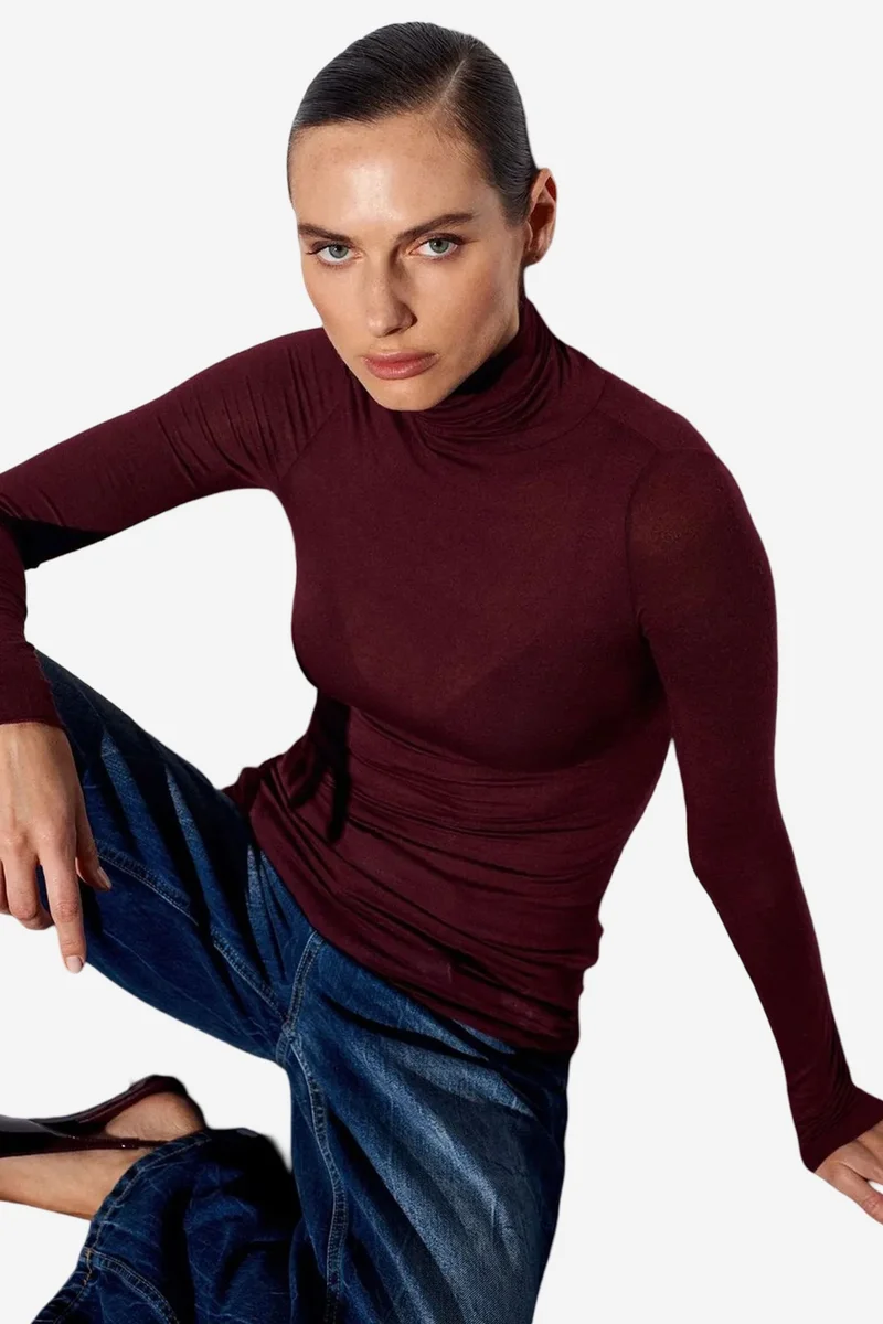 DILVIN Slim Fit Turtleneck Jersey Blouse