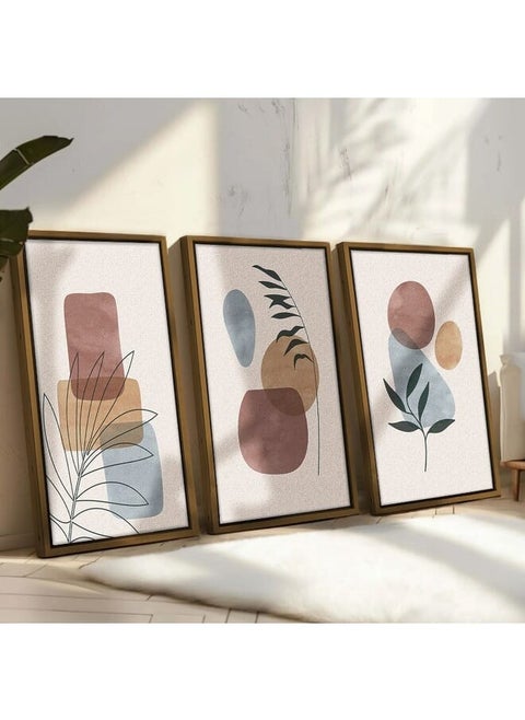 Set Of 3 Of Boho Multicolor Plant And Abstract Shapes Illustrations Framed Wall Art