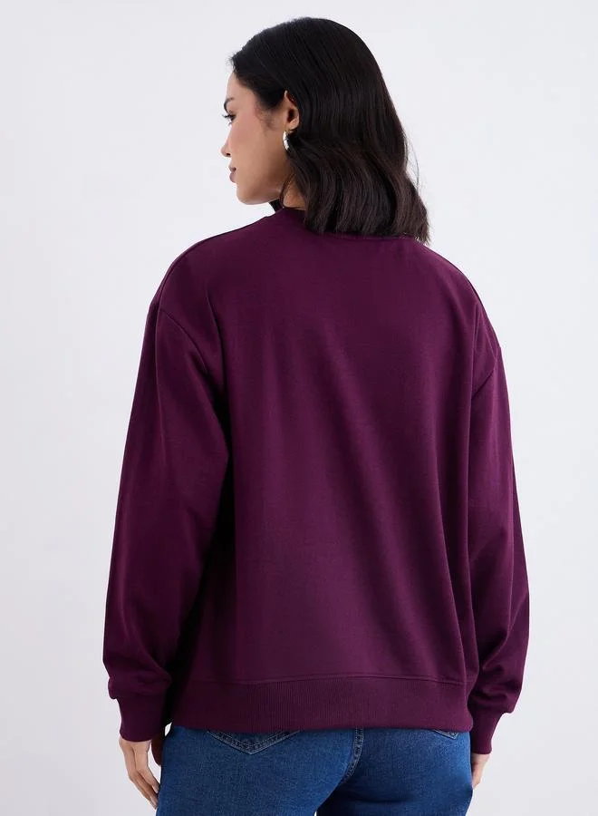 Styli  Styli Regular Fit Solid Sweatshirt for Women | Best Price UAE