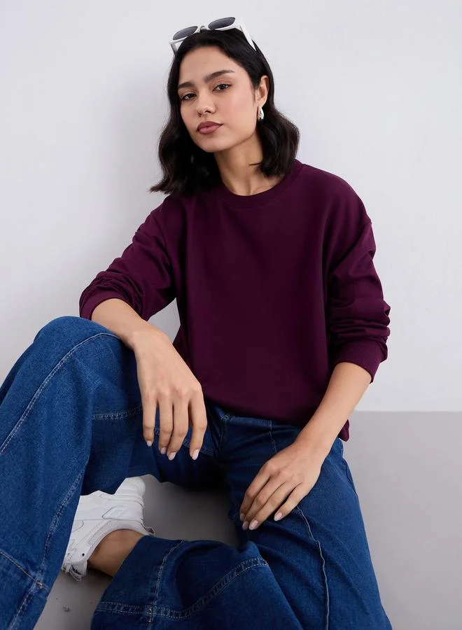 Styli  Styli Regular Fit Solid Sweatshirt for Women | Best Price UAE