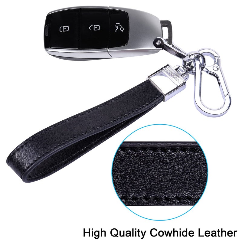 Wisdompro Wisdompro Genuine Leather Car Keychain, Universal Heavy Duty Leather Key FOB Keychain Key Chains Women for Car Keys, 360 Degree Rotation, with Anti-lost D-ring and 3 Keyrings - Black  - Image 2