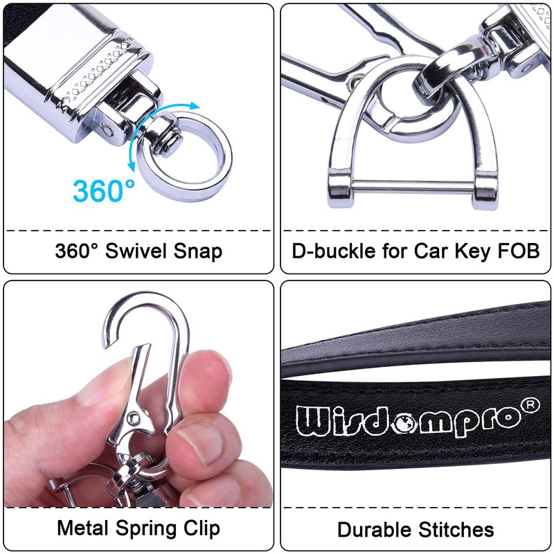 Wisdompro Wisdompro Genuine Leather Car Keychain, Universal Heavy Duty Leather Key FOB Keychain Key Chains Women for Car Keys, 360 Degree Rotation, with Anti-lost D-ring and 3 Keyrings - Black  - Image 3