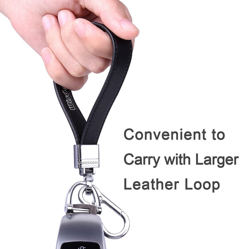 Wisdompro Wisdompro Genuine Leather Car Keychain, Universal Heavy Duty Leather Key FOB Keychain Key Chains Women for Car Keys, 360 Degree Rotation, with Anti-lost D-ring and 3 Keyrings - Black  - Image 4