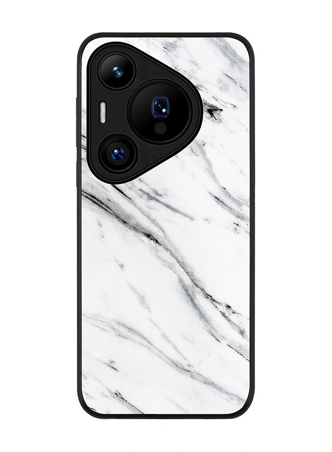 Stylizedd Rugged Black edge case for Huawei Pura 70, Slim fit Soft Case Flexible Rubber Edges Anti Drop TPU Gel Thin Cover -  Marble Print Grey White - Image 1