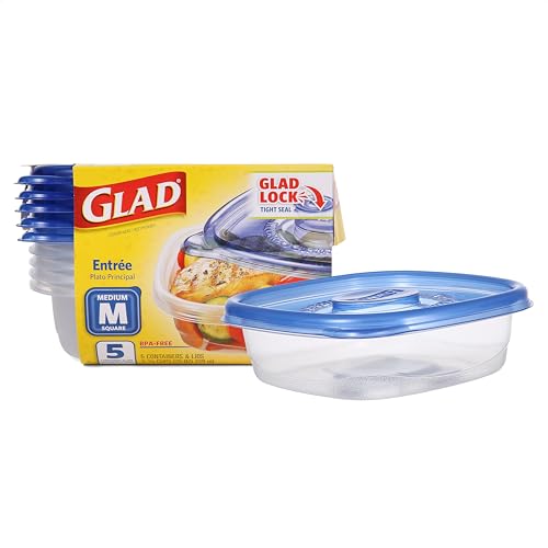 Glad Food Storage Containers for Everyday Use, Medium Square - Standard Meal Container Holds up to Twenty-Five Ounces, Blue, 25 oz - 5 Count - Image 1