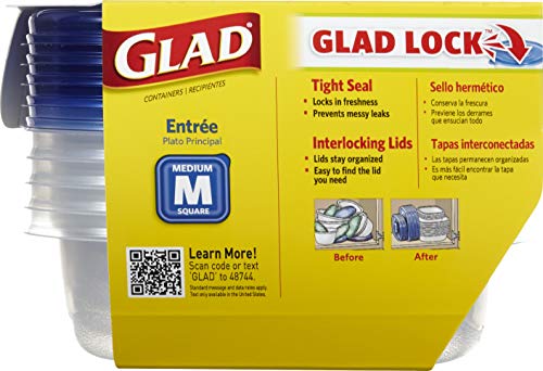Glad Food Storage Containers for Everyday Use, Medium Square - Standard Meal Container Holds up to Twenty-Five Ounces, Blue, 25 oz - 5 Count - Image 2