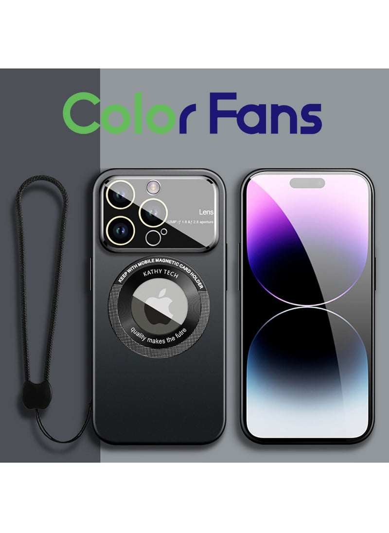 Color Fans Magnetic Case for iPhone 13 Pro Ultra Thin Cover with Lanyard Black  - Image 1