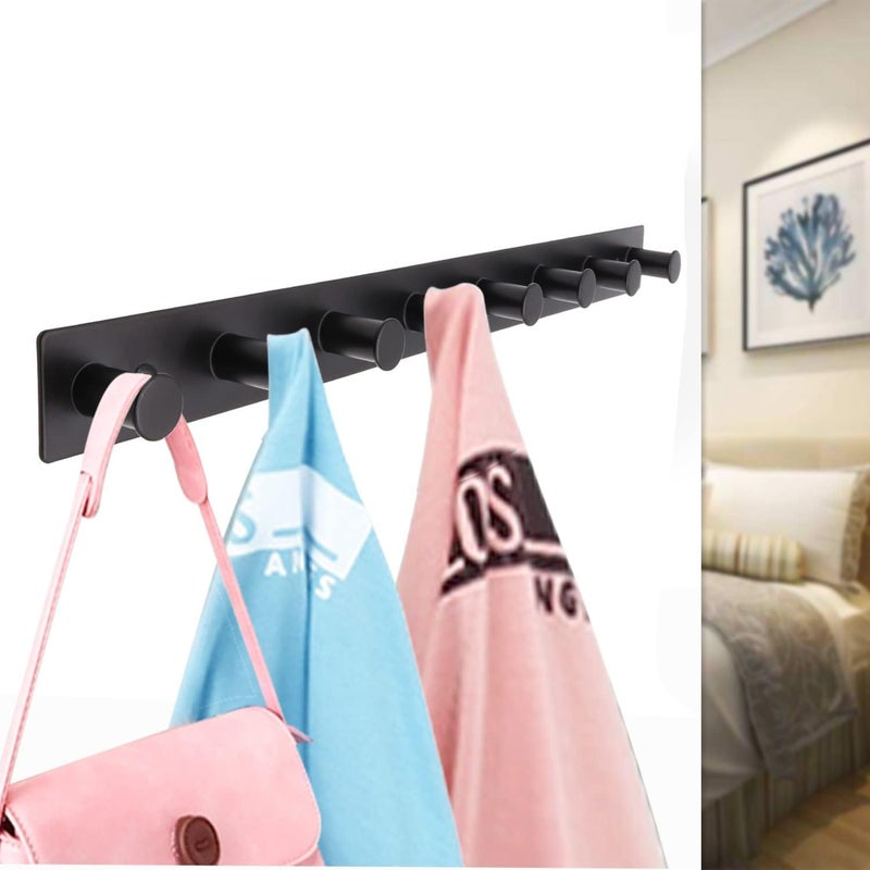 AJLTPA Coat Rack Wall Mounted, White Coat Hooks Screw in, Stainless Steel Door Hooks for Hanging Hat Towels Clothes, Hook Rail with 8 Round Hangers (Black, 8 Hooks) - Image 3