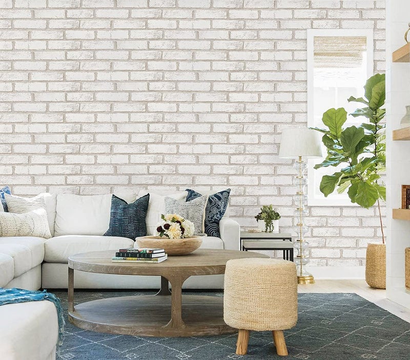 Timeet Beige White Brick Peel and Stick Wallpaper 17.7"Ã—118.11" Faux Brick Wallpaper Self Adhesive Removable Wall Ppaper for Living Room Bedroom Decoration Vinyl Film Roll - Image 2