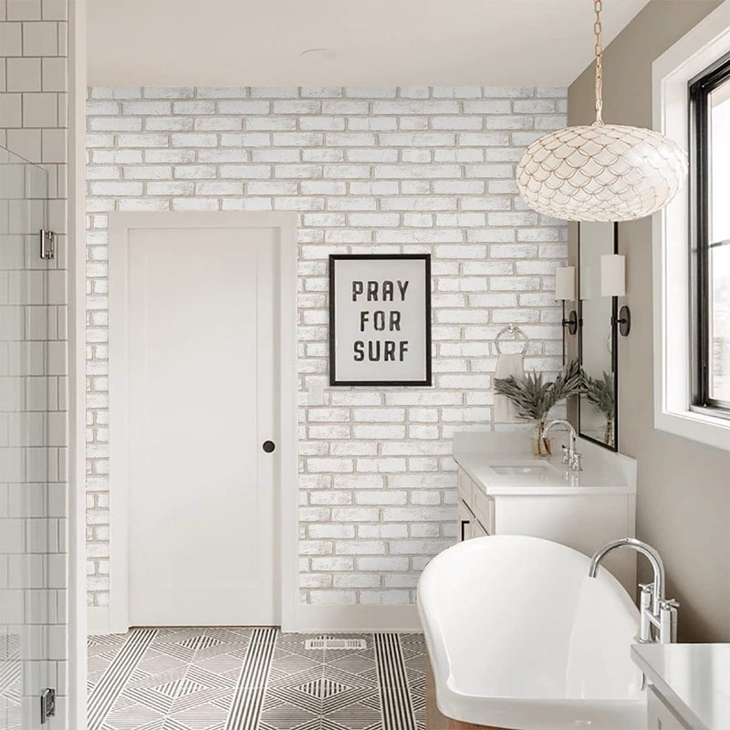 Timeet Beige White Brick Peel and Stick Wallpaper 17.7"Ã—118.11" Faux Brick Wallpaper Self Adhesive Removable Wall Ppaper for Living Room Bedroom Decoration Vinyl Film Roll - Image 4