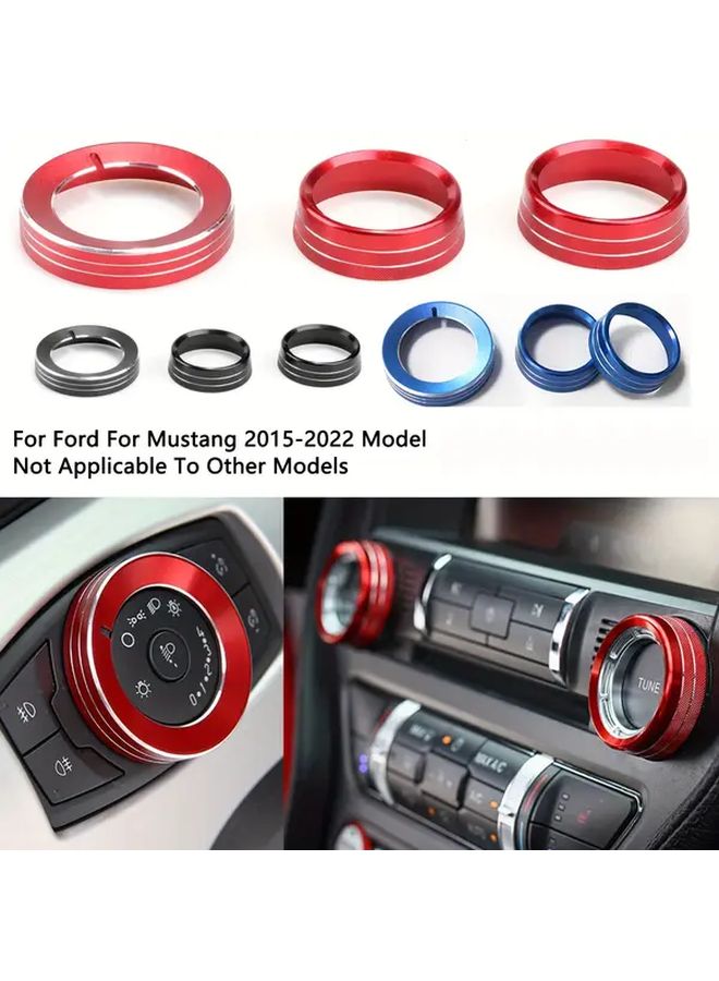 Blue Aluminum Knob Cover Set For Ford Mustang 2015 2022 Headlight Volume Control Decor - Image 3