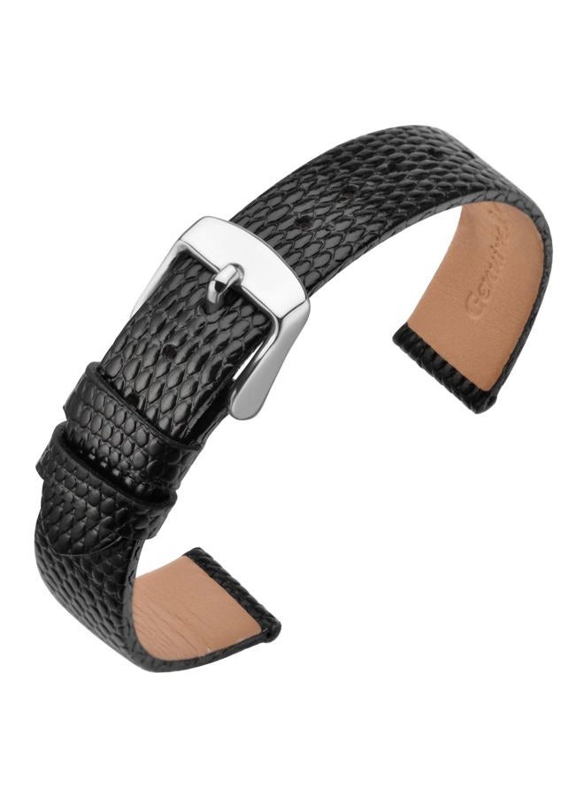 ANNEFIT Women's Leather Watch Band 15mm, Lizard Grain Slim Thin Replacement Strap (Black) - Image 1