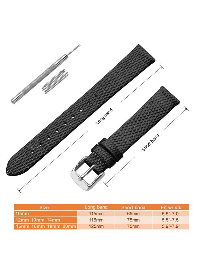 ANNEFIT Women's Leather Watch Band 15mm, Lizard Grain Slim Thin Replacement Strap (Black) - Image 5
