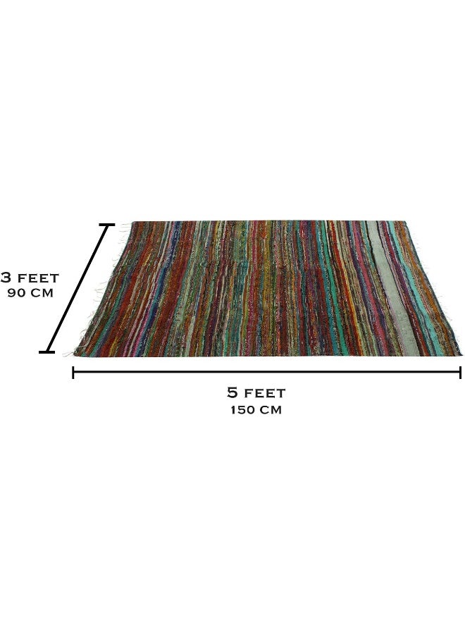 Aakriti Gallery Chindi Cotton Rag Rugs 100% Eco-Friendly, 2-In-1 Reversible Multipurpose, Multicolor Hand-Woven Traditional Rugs (5Ft X 3Ft) For Living Room And Kitchen (Green)  - Image 3