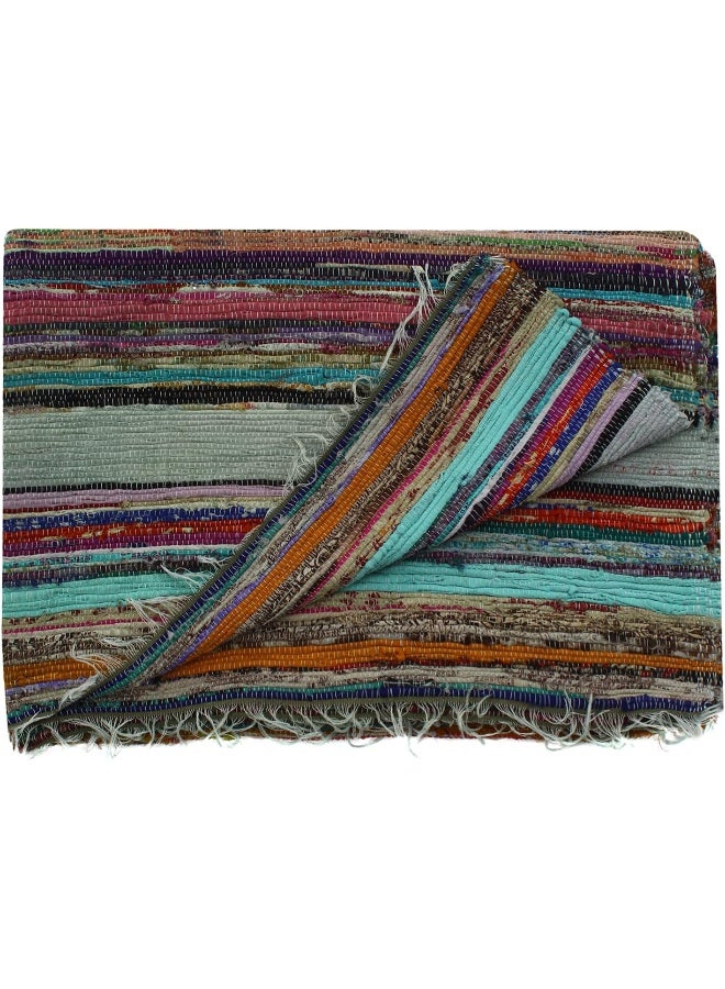 Aakriti Gallery Chindi Cotton Rag Rugs 100% Eco-Friendly, 2-In-1 Reversible Multipurpose, Multicolor Hand-Woven Traditional Rugs (5Ft X 3Ft) For Living Room And Kitchen (Green)  - Image 1