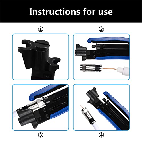 AITIAO Coaxial Compression Tool Coax Cable Crimper Kit Adjustable RG6 RG59 RG11 75-5 75-7 Coaxial Cable Stripper with 20pcs RG6 F Compression Connectors - Image 5
