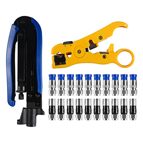 AITIAO Coaxial Compression Tool Coax Cable Crimper Kit Adjustable RG6 RG59 RG11 75-5 75-7 Coaxial Cable Stripper with 20pcs RG6 F Compression Connectors - Image 1