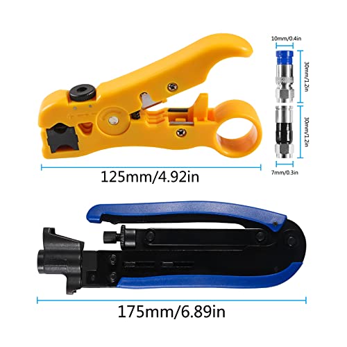 AITIAO Coaxial Compression Tool Coax Cable Crimper Kit Adjustable RG6 RG59 RG11 75-5 75-7 Coaxial Cable Stripper with 20pcs RG6 F Compression Connectors - Image 2