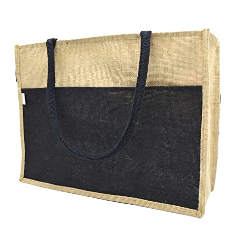 JUTEKA Multicolor spacious Jute Bag with Zipper Closure, Full Size Front Pocket and Large Handles… - Image 1