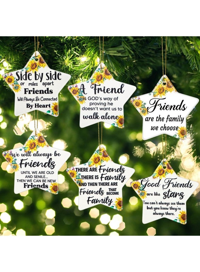 Youyole 6 Pcs Christmas Friendship Ornaments Ceramic Friends Ornament Decorative Xmas Tree Decoration for Women Friend Hanging Ornaments Christmas Birthday Gift with Black Flannel Bag(Star) - Image 1
