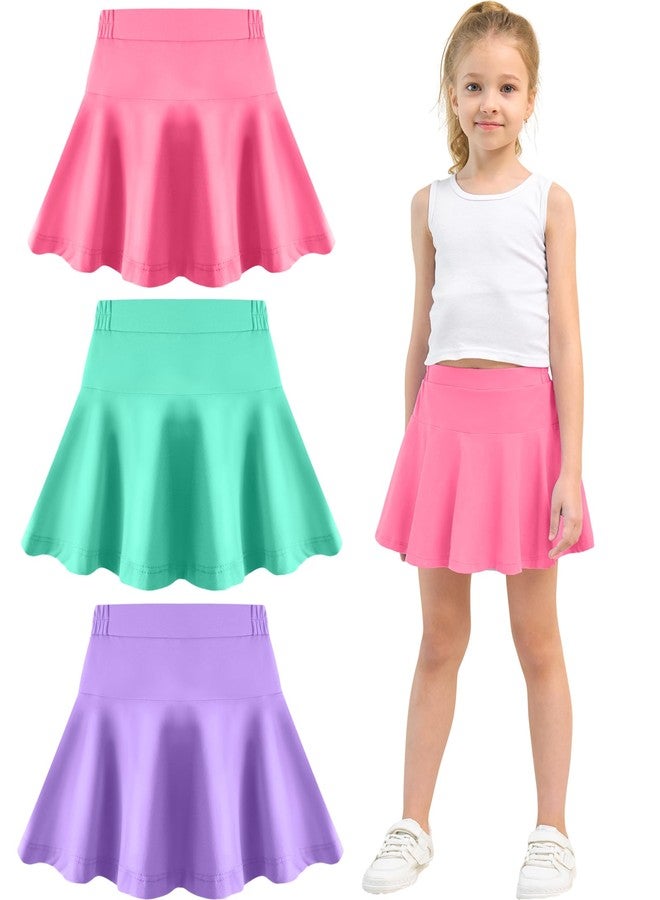 BYONEME Toddler Skirt Little Girls Athletic Uniform Skorts Golf Outfit Cheer Tennis Skirts with Shorts Green+Light Purple+Peach5-6Y - Image 1
