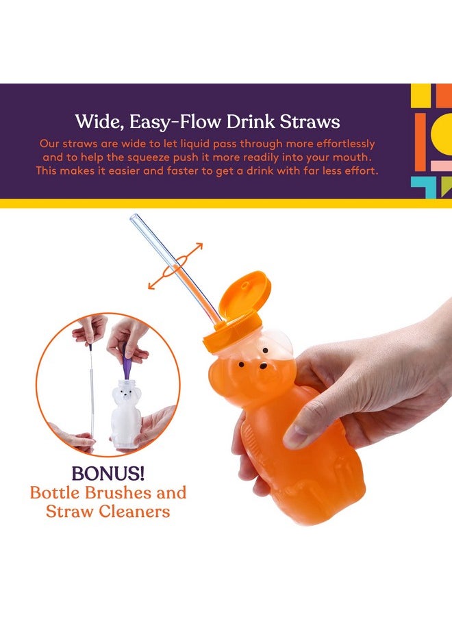 Honey Bear Straw Cup Long Straws Squeezable Therapy And Special Needs Assistive Drink Container Spill Proof And Leak Resistant Lid (Pack Of 3 Bottles And 6 Straws)