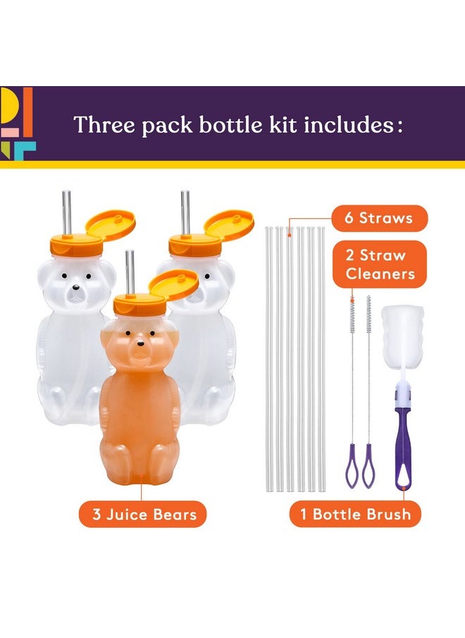 Honey Bear Straw Cup Long Straws Squeezable Therapy And Special Needs Assistive Drink Container Spill Proof And Leak Resistant Lid (Pack Of 3 Bottles And 6 Straws)