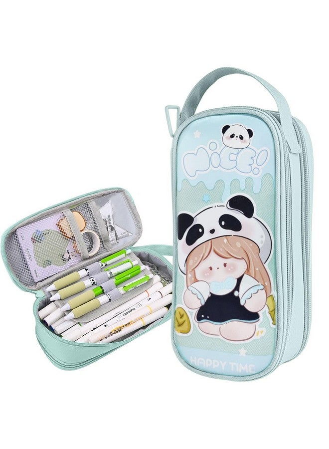 فنبلاست حقيبة أقلام فن بلاست - حقيبة باندا لطيفة للبنات، حقيبة أقلام قماشية مزدوجة الطبقات قابلة للتعليق، كبيرة السعة للأطفال، حقيبة جمالية للبنات، حقيبة منظم أدوات مكتبية (أزرق) - Image 1