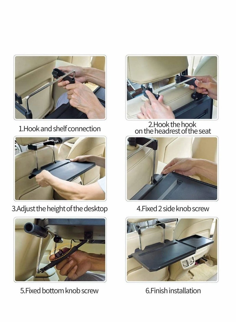 SYOSI Car Steering Wheel Tray/Back Seat Headrest Tray 2 in 1 for Eating Food Drink and Writing Laptop Work, Black Car Desk  - Image 2