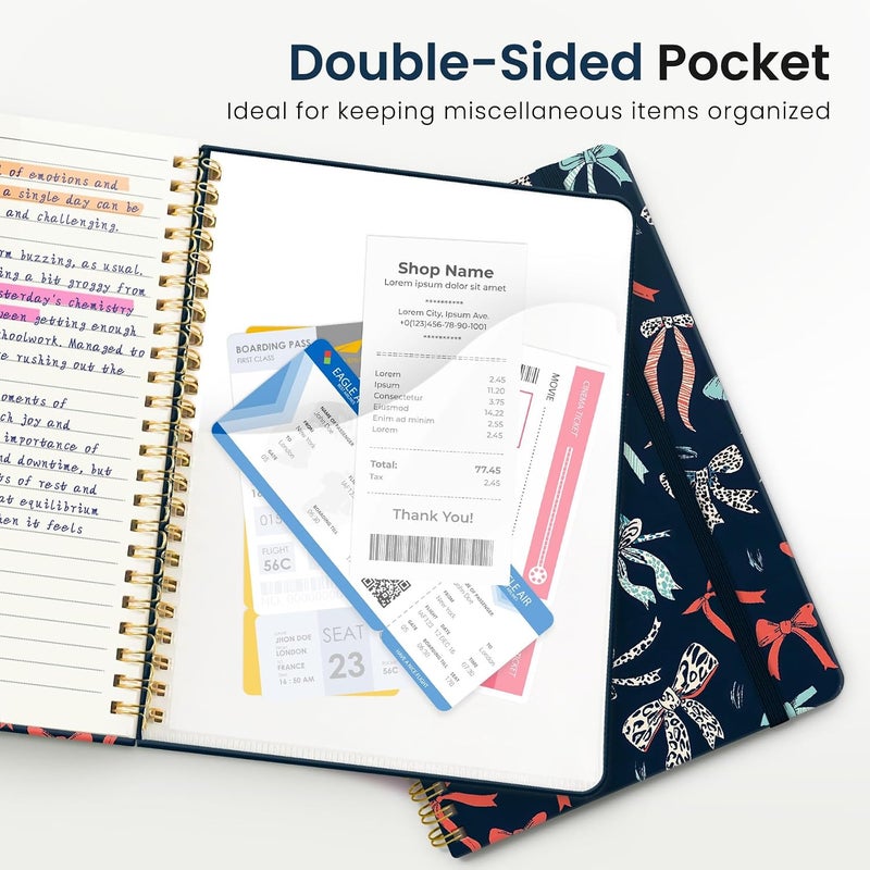 ZOTIA Lined Spiral Journal Notebook for Women, A5 College Ruled Journals for Writing, Hardcover Notebooks for Work, Note Taking and Office School Supplies, 140 Pages - Ribbon Parade - Image 5