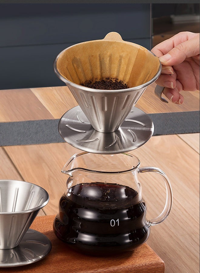 مُحَفِّز قهوة Pour Over، مرشح مخروطي من الفولاذ المقاوم للصدأ 304 قابل لإعادة الاستخدام، مرشح جهاز صنع القهوة المخروطي المعدني، محمول وصديق للبيئة للاستخدام في السفر والمنزل والمكتب - Image 2